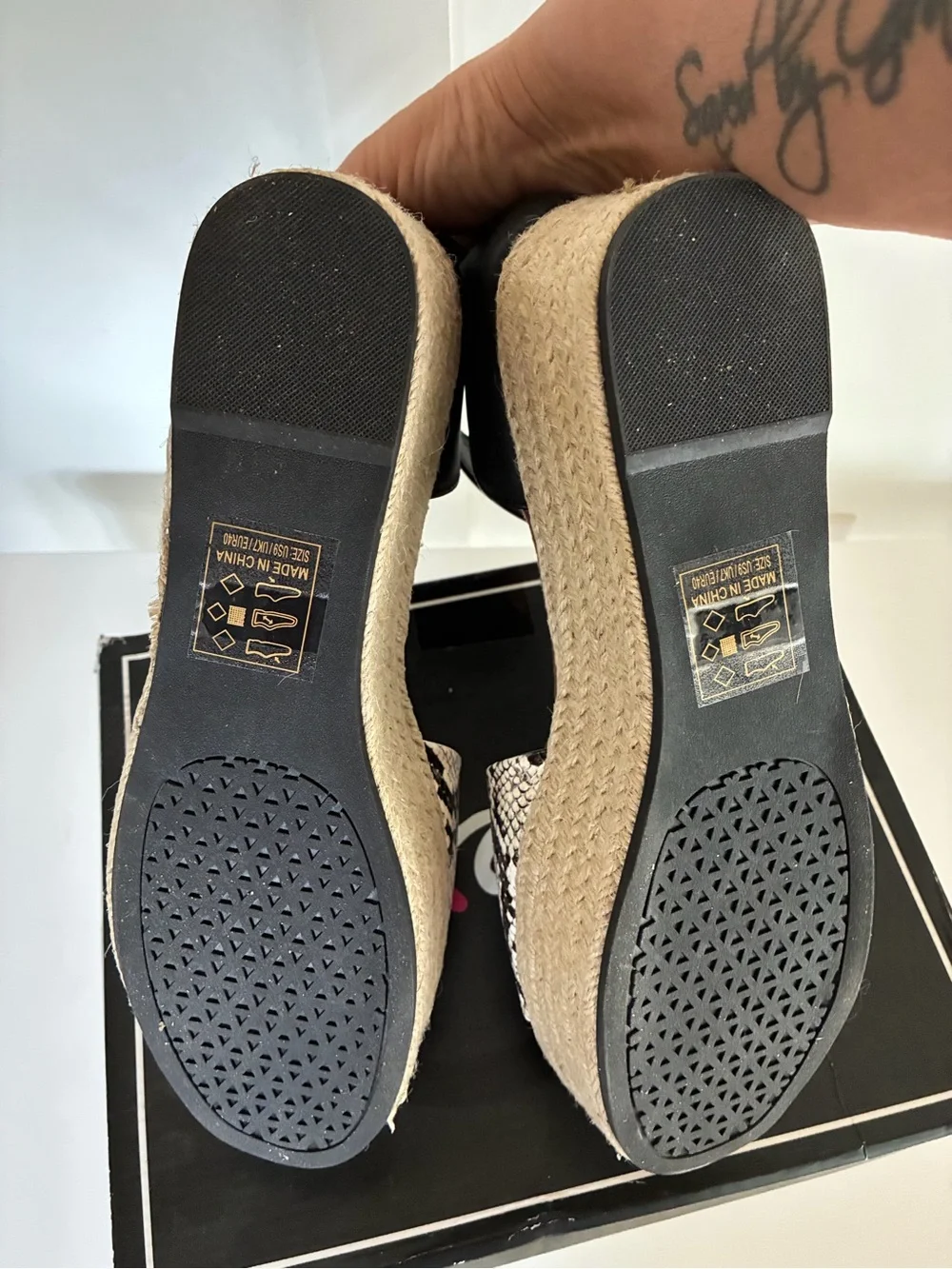 Qupid Snake-Print Espadrille Platform Sandal with Black Ankle Strap